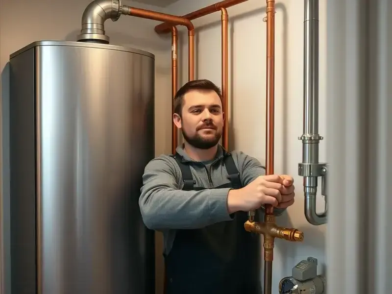 Modern water heater installation in home